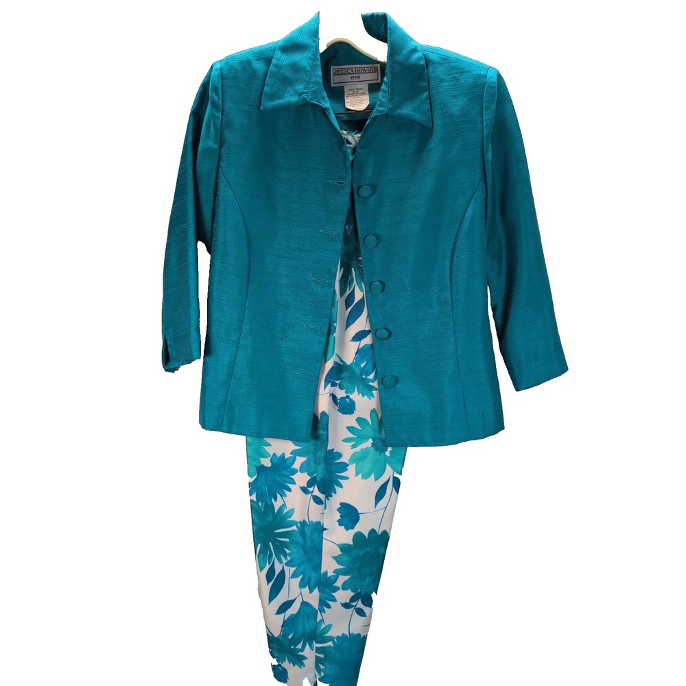 Vintage Jessica Howard Petite Women's Jacket And Pants Size 8P Teal Blue
